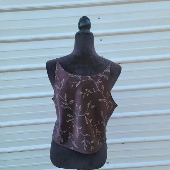 VICTORIA'S SECRET Purple Floral SATIN CAMI SLEEP Crop TOP Spaghetti Strap sz L - Picture 3 of 7